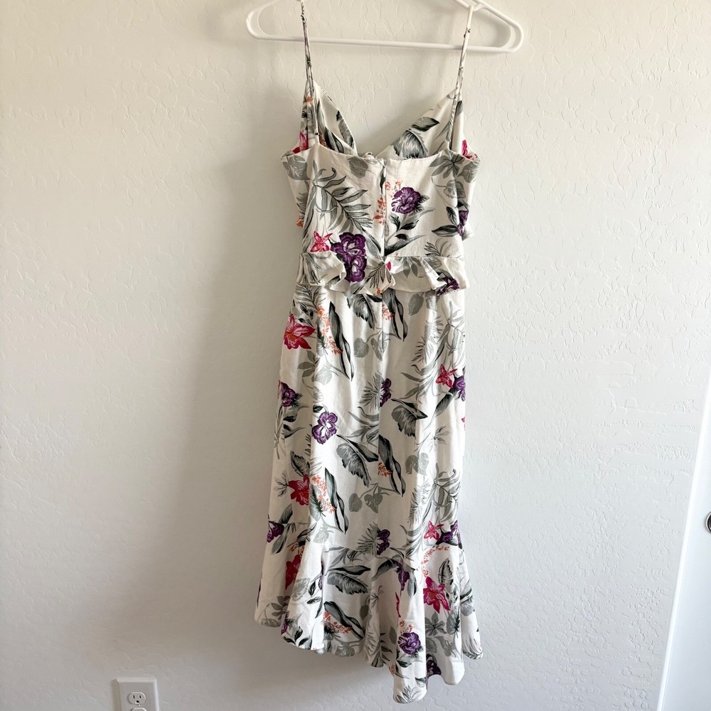 WAYF Floral Print Midi Dress Tie-Front Cutout Back Tropical White M - Picture 5 of 8